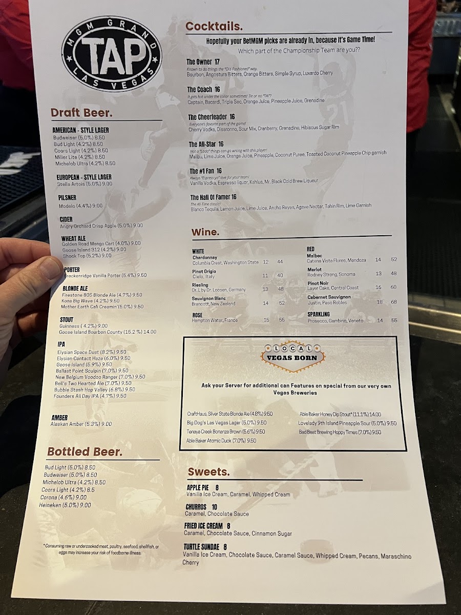 TAP Sports Bar Menu - Image 1